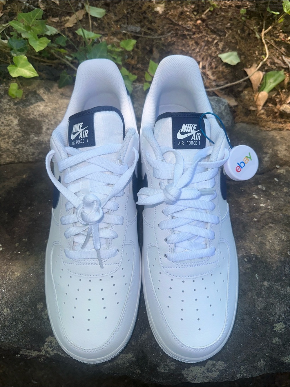 Men’s AF1 White Navy Low-Top Sneakers